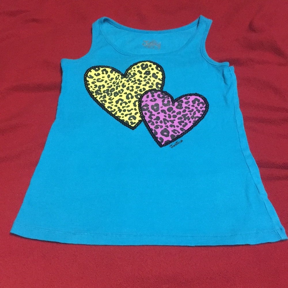 Justice Girls size 14 tank has 2 animal print hearts EUC
